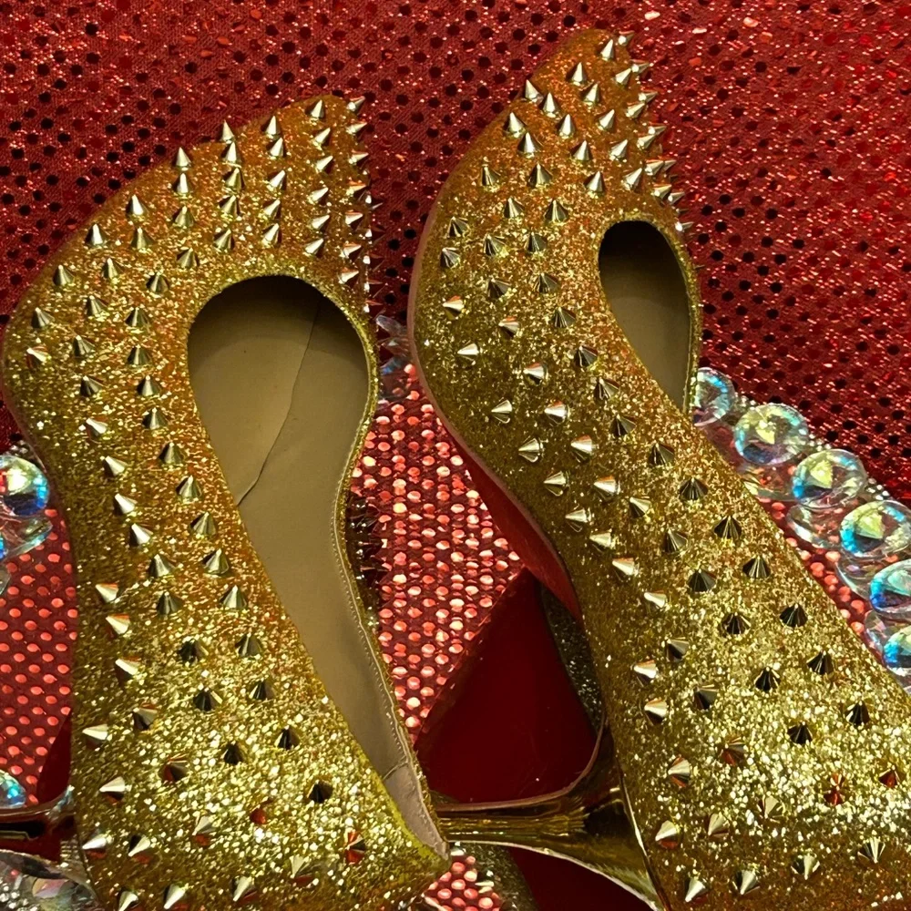 Christian Louboutin Gold Studded Women's Shoes Size 44 (US Women’s 12) - Picture 13 of 15